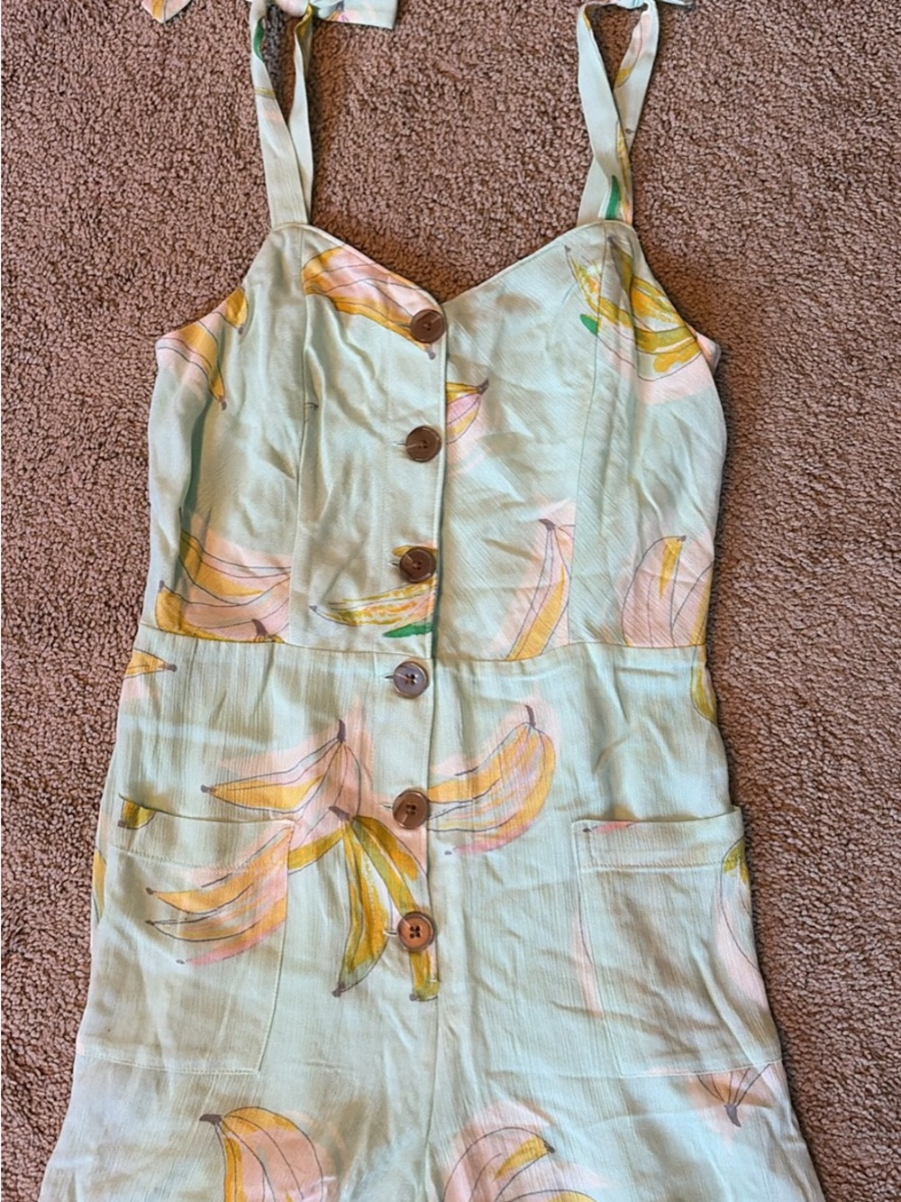 LC Lauren Conrad Mint Romper with Yellow and Pink Banana Print